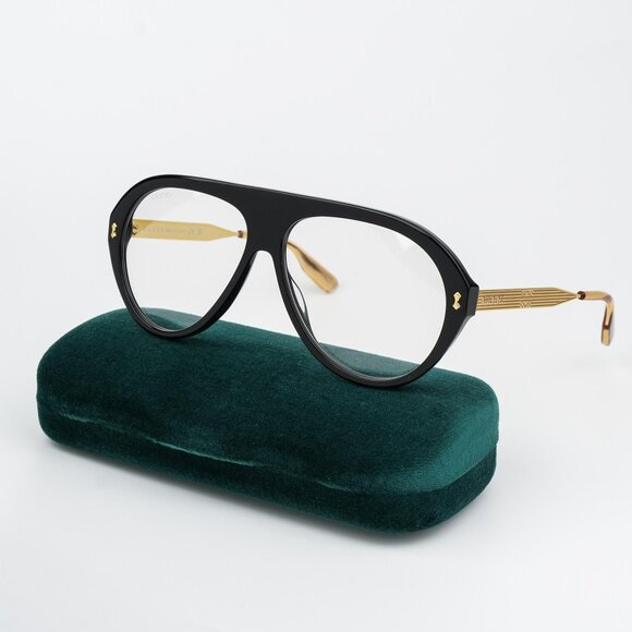 Gucci Men Sunglasses Black Gold Transparent Aviator GG1515S 004 BRAND NEW